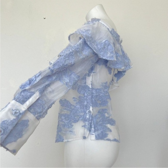 Self-Portrait Blue Ruffled One-Shoulder Blouse - Picture 11 of 15